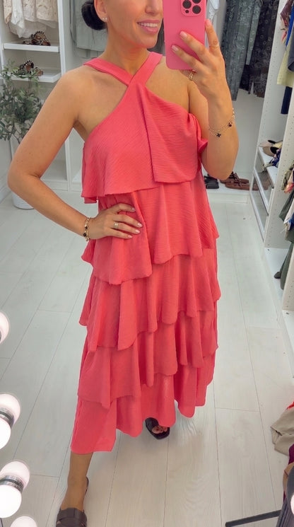 Wendelyn Plain Ruffled Halter Neck Maxi Dress