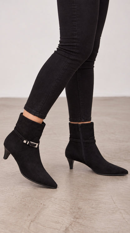 Vickie Faux Suede Buckle Detail Pointed Boots