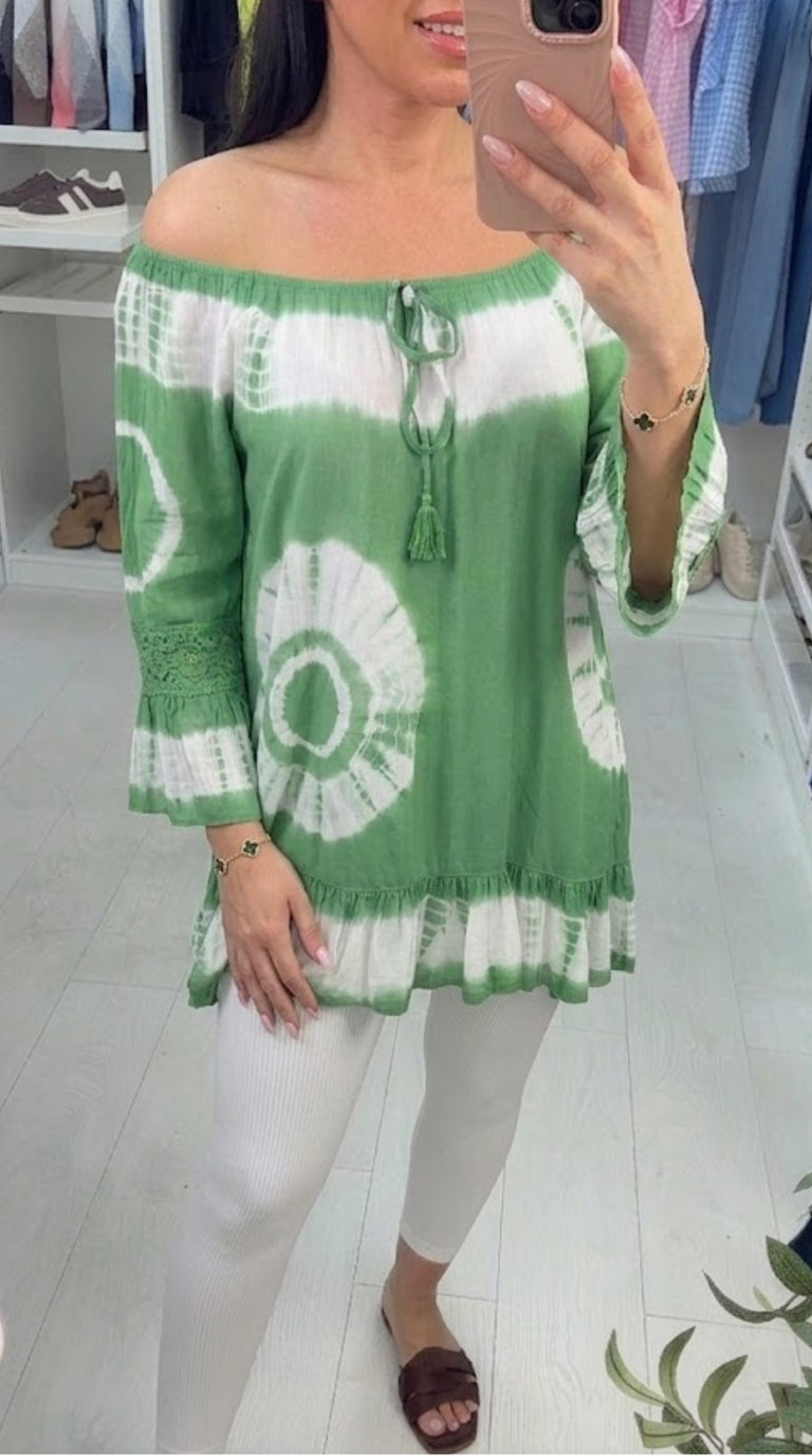 Zeina Tie Dye Bardot Smock Top