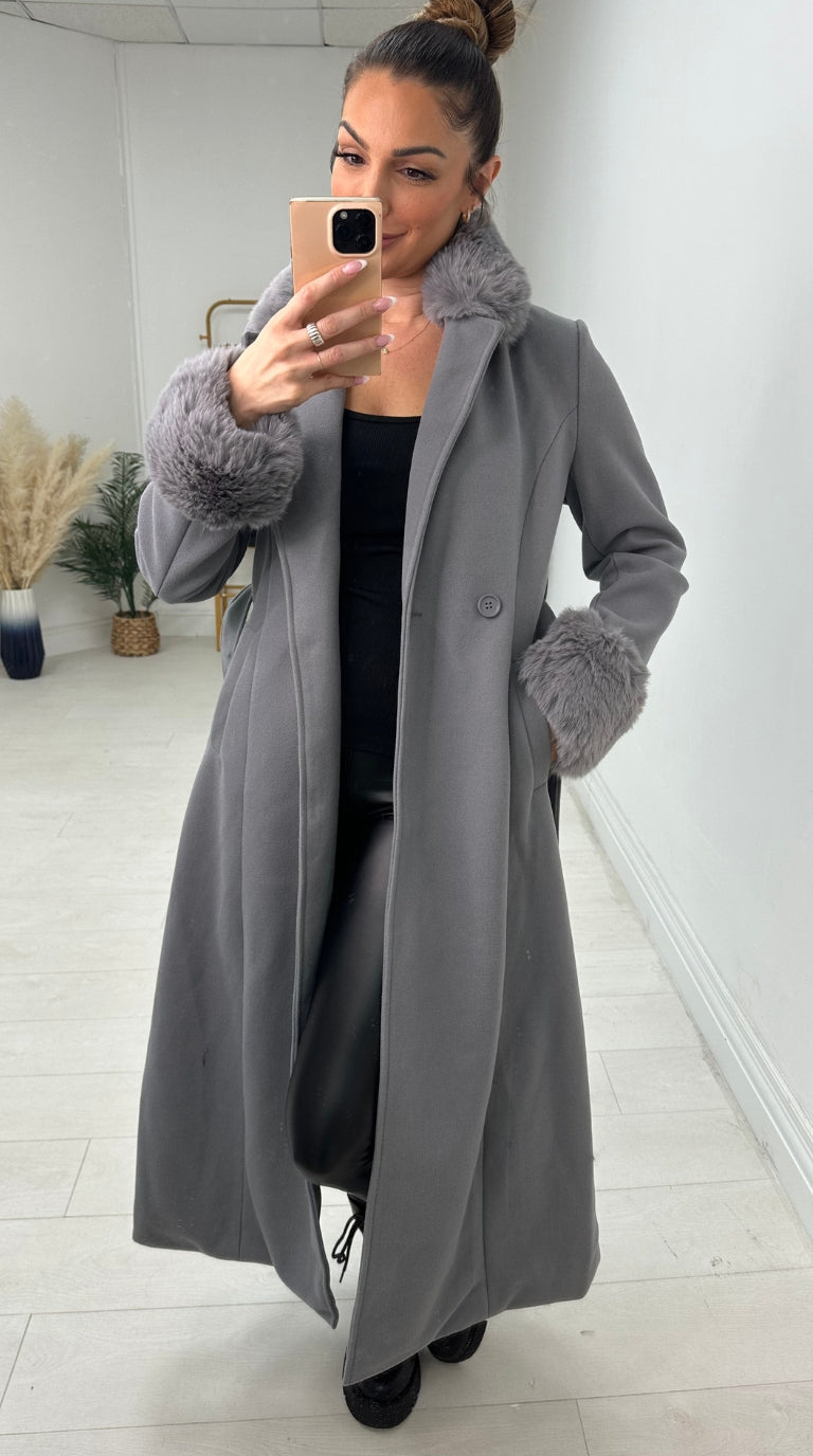 Jenett Faux Fur Collar Longline Jacket