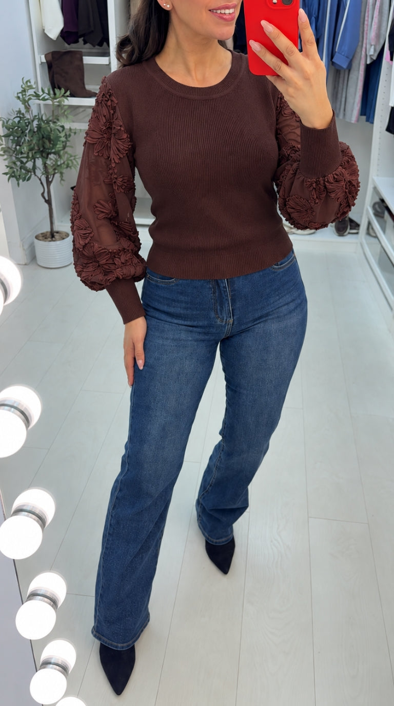 Seraphine Floral Mesh Sleeve Detailed Jumper