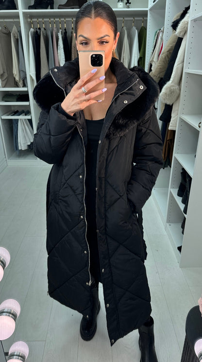 Loukia Faux Fur Hooded Longline Coat