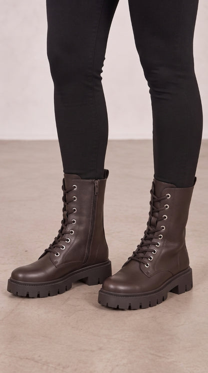 Cristian Faux Leather Lace Up Biker Boots