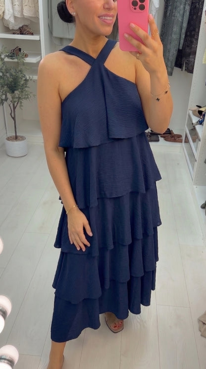 Wendelyn Plain Ruffled Halter Neck Maxi Dress