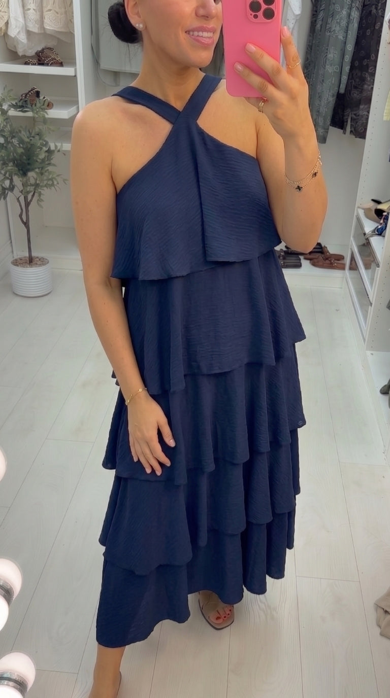Wendelyn Plain Ruffled Halter Neck Maxi Dress