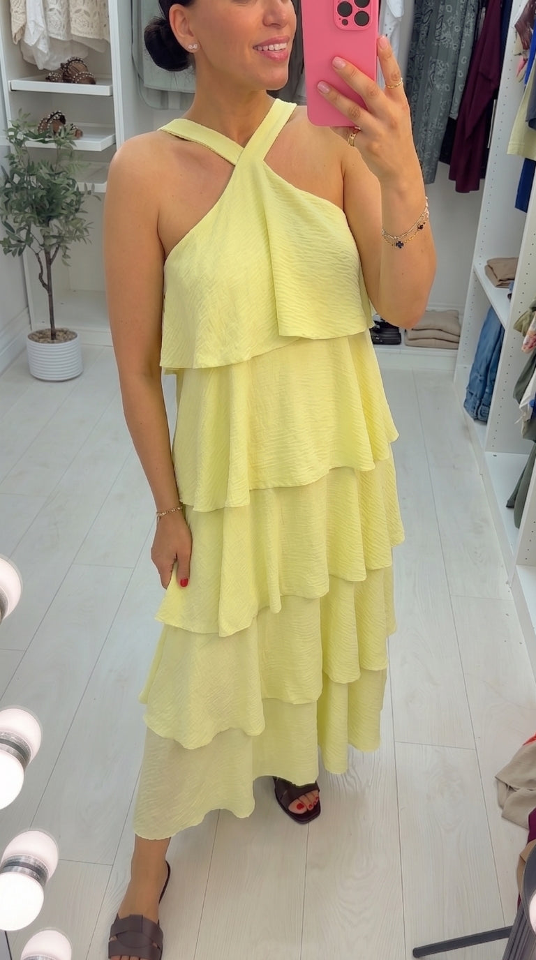 Wendelyn Plain Ruffled Halter Neck Maxi Dress