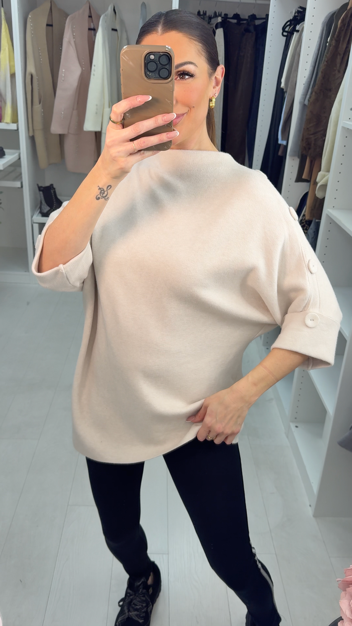 Nylah Button Detailed 3/4 Sleeve Jumper