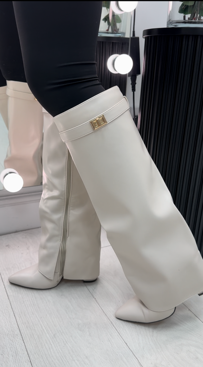 Anya Lock Detail Knee High Heeled Boot