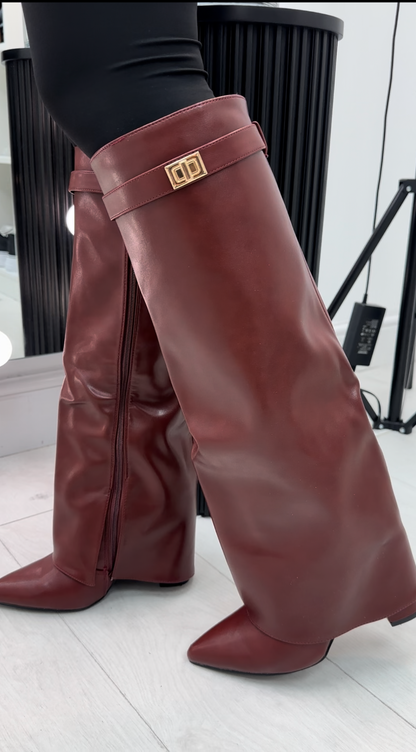 Anya Lock Detail Knee High Heeled Boot