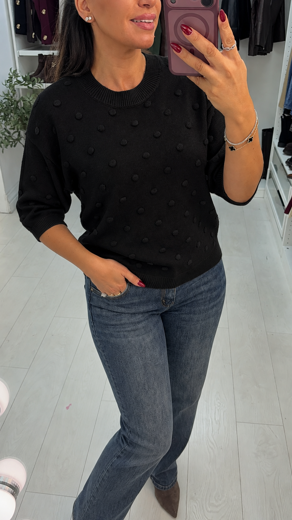 Ria Bobble Detail Short Sleeve Jumper