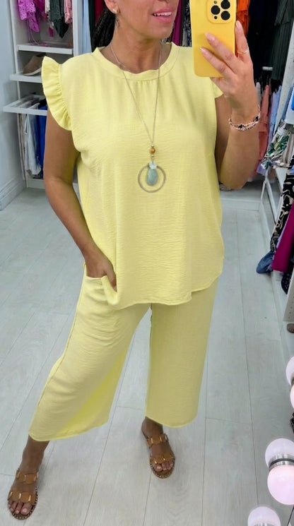 Fidelia Frill Detail Crepe Culotte Co-Ord Set