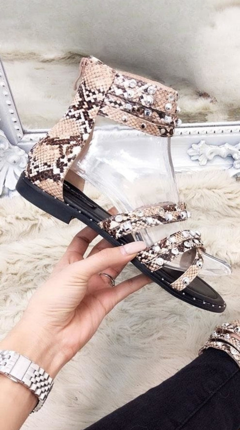 Chelsea Snake Print Diamante Studded Strappy Sandals