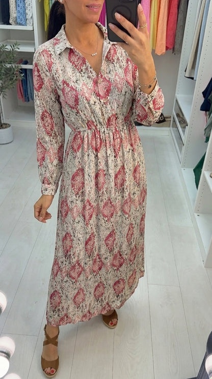 Bassett Sheer Sleeve Lurex Snakeprint Maxi Dress