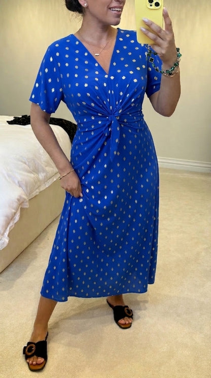 Michelle Gold Polka Print Maxi Dress