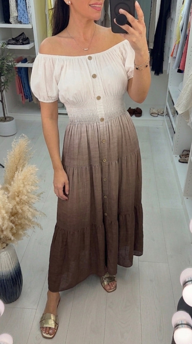 Annalisa Button Detailed Short Sleeve Ombre Maxi Dress