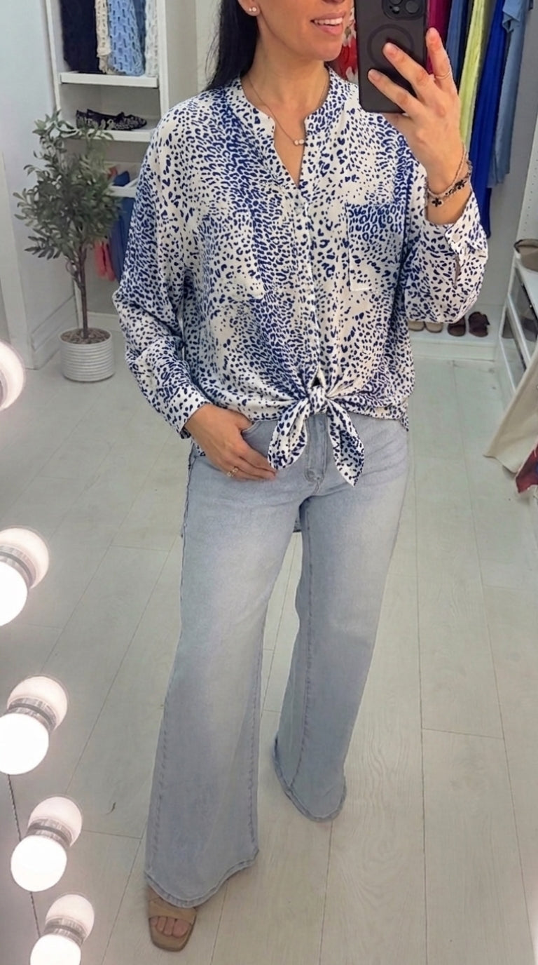 Vasilia Cheetah Print Tie Front Shirt
