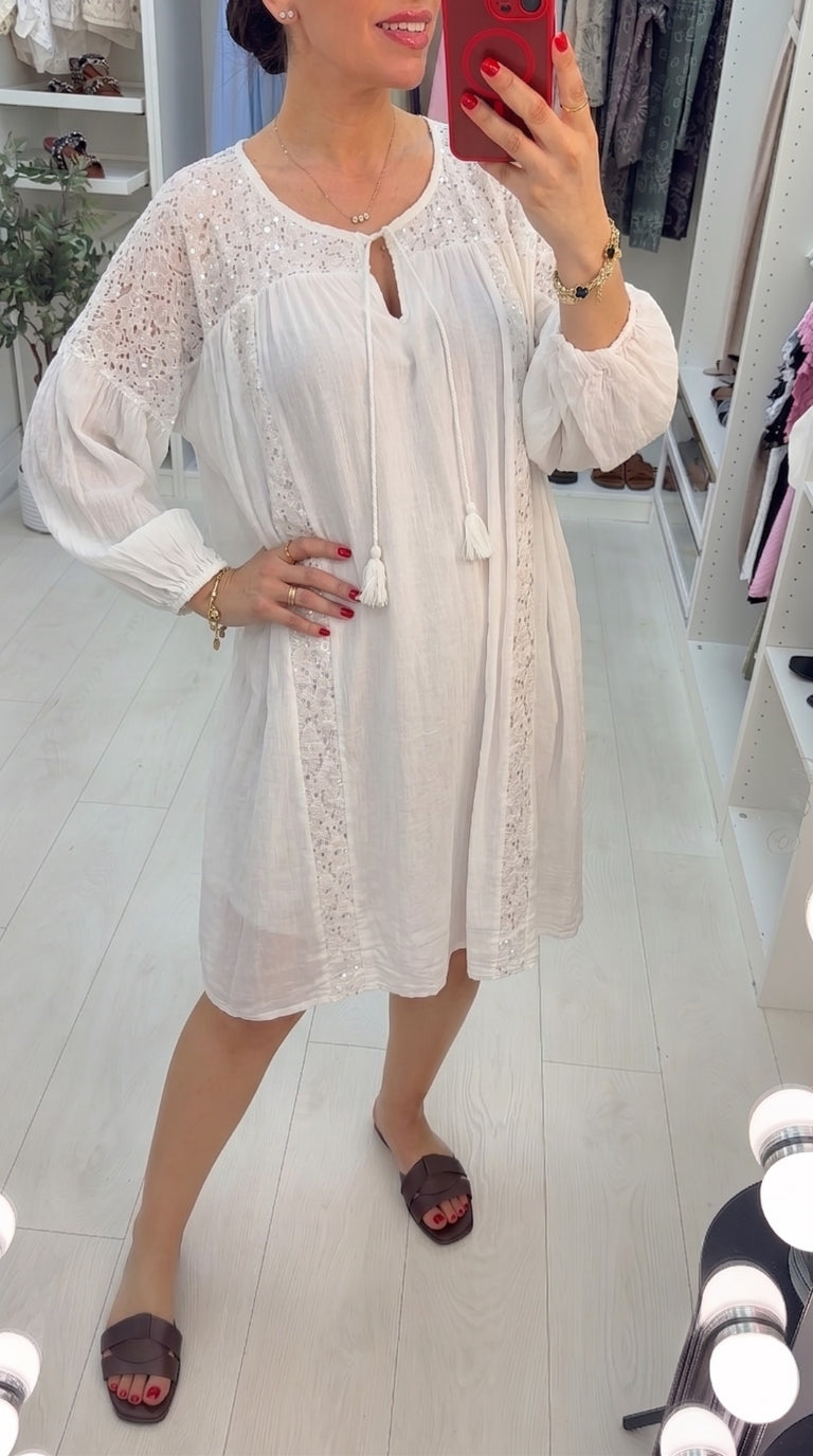 Emie Plain Embellished Loose Fit Midi Dress