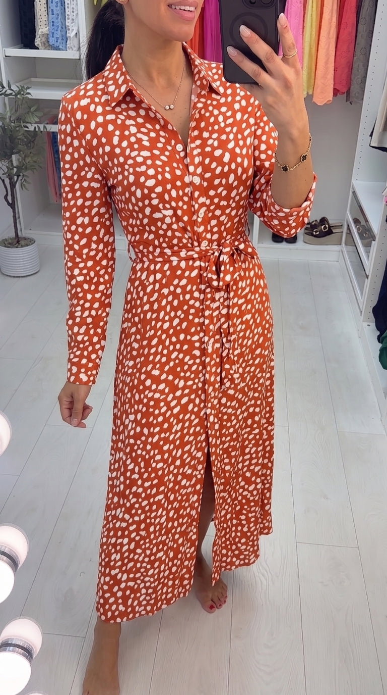 Taymer Printed Tie Waist Floaty Shirt Dress