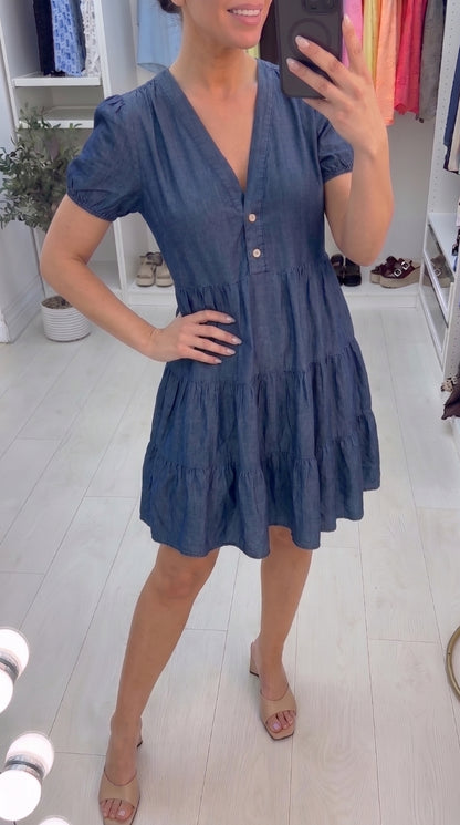 Tommie Denim Puff Sleeve Smock Dress