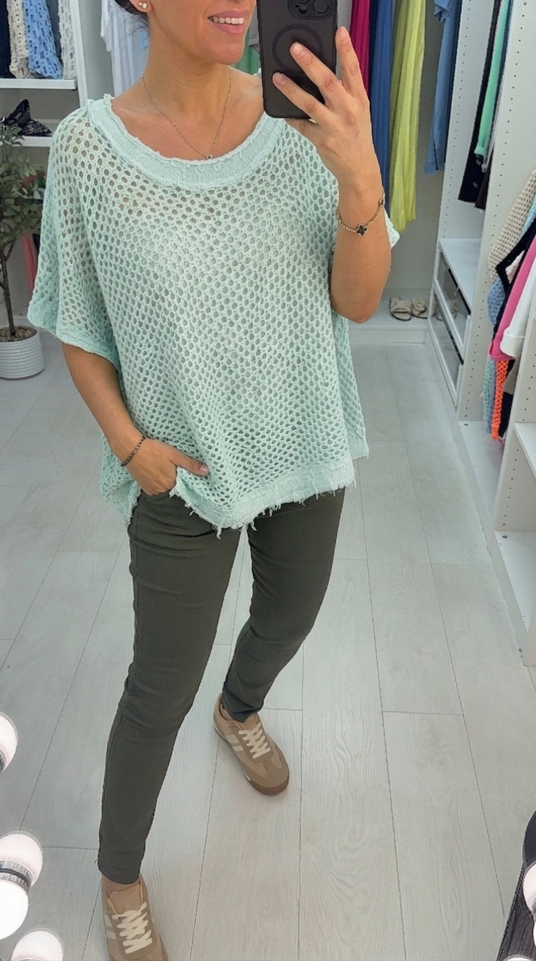 Sharina Frayed Edge Asymmetric Crochet Top