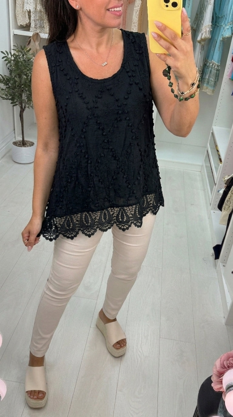 Denisha Textured Crochet Hem Top