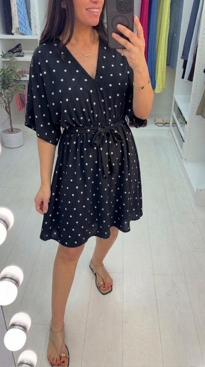 Sharlotta Polka Dot Elasticated Belted Waist Dress