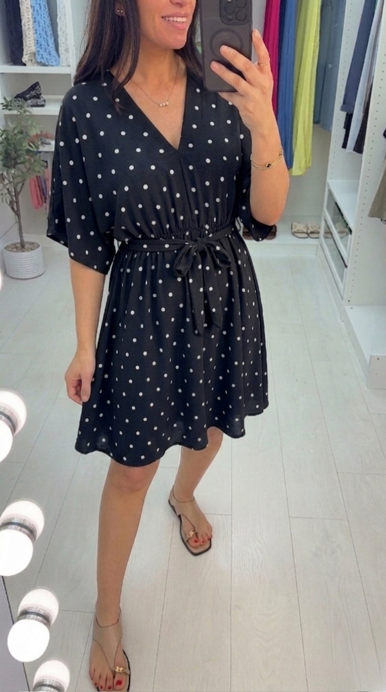 Sharlotta Polka Dot Elasticated Belted Waist Dress