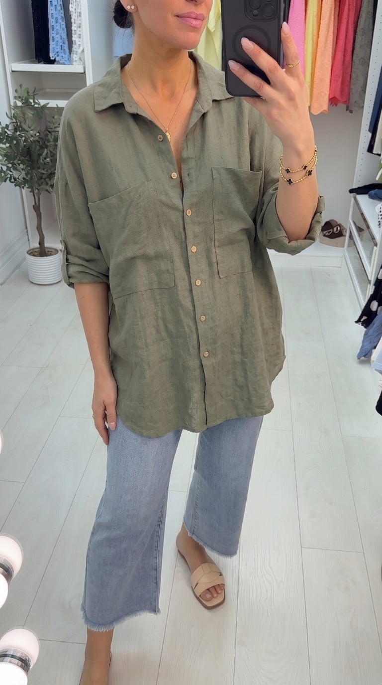 Briella Front Pocket Detail Longline Linen Shirt