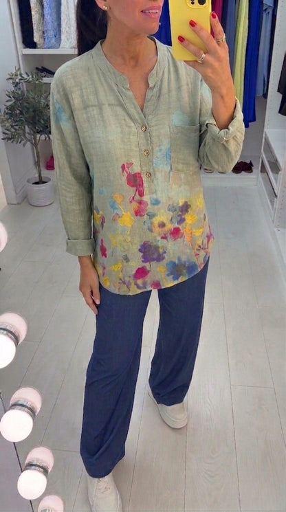 Amiya Watercolour Floral Print Loose Fit Top