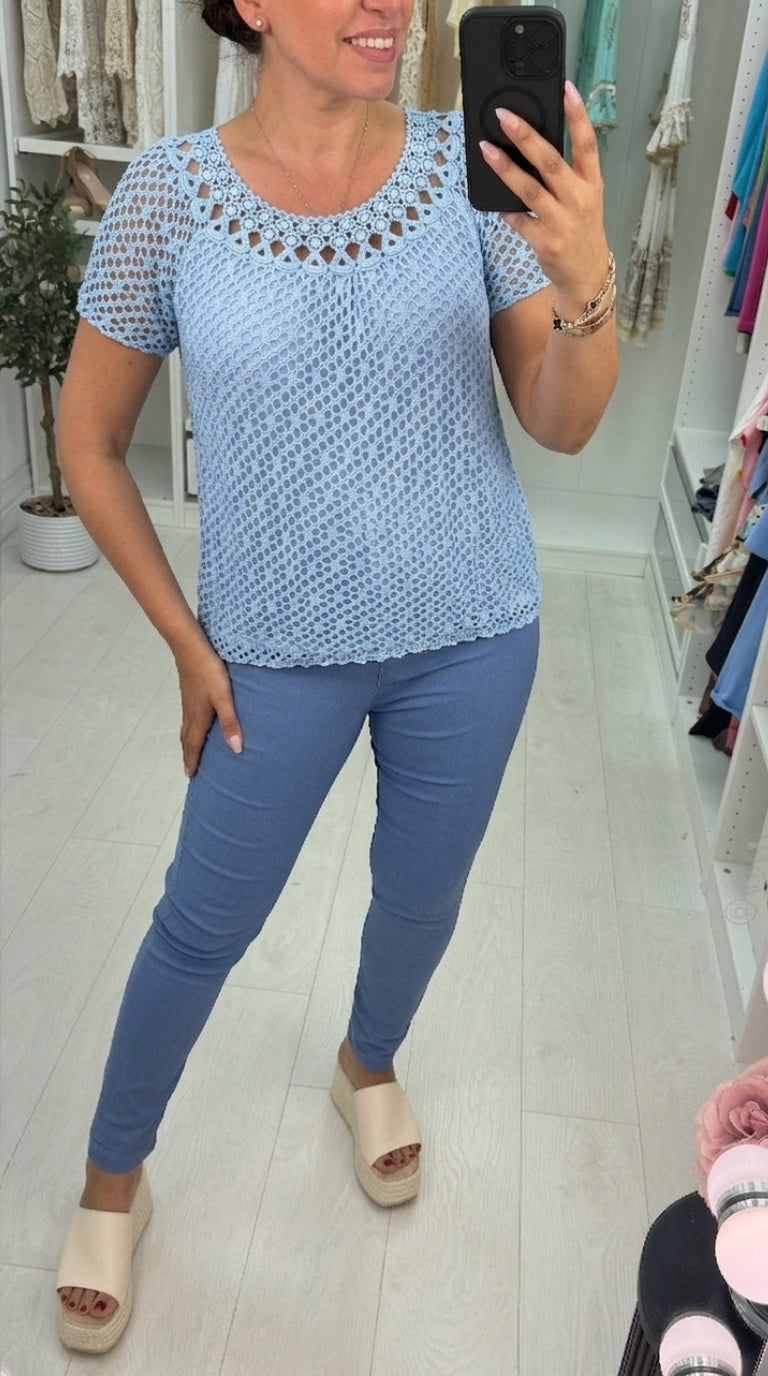 Casandra Crochet Bubble Hem Top
