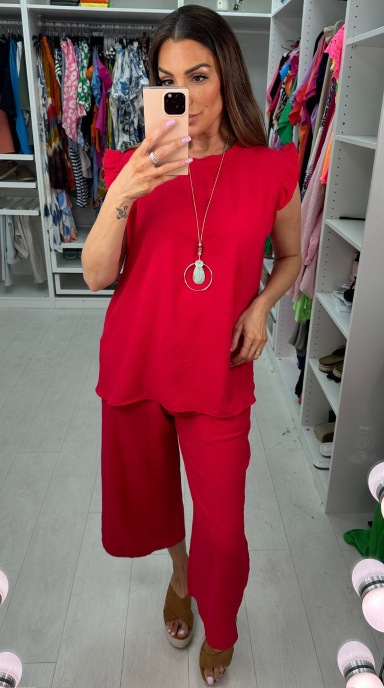 Fidelia Frill Detail Crepe Culotte Co-Ord Set