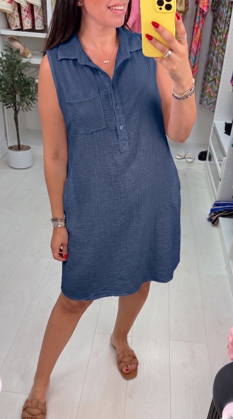 Jackie Sleeveless Cheesecloth Shirt Dress