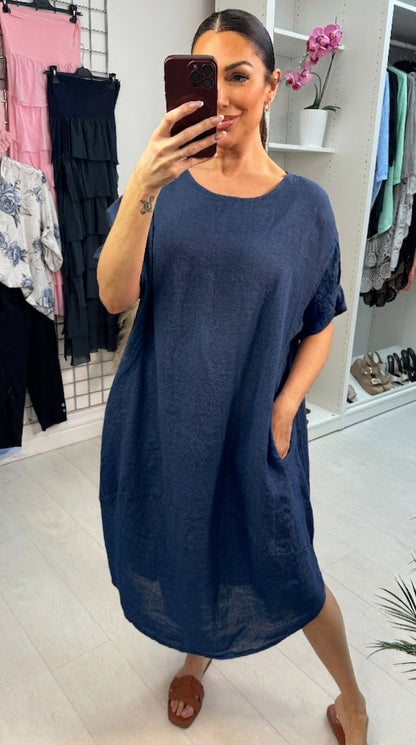 Lullah Plain Loose Fit Linen Maxi Dress