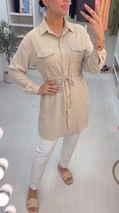 Kaitlin Plain Drawstring Waist Tunic
