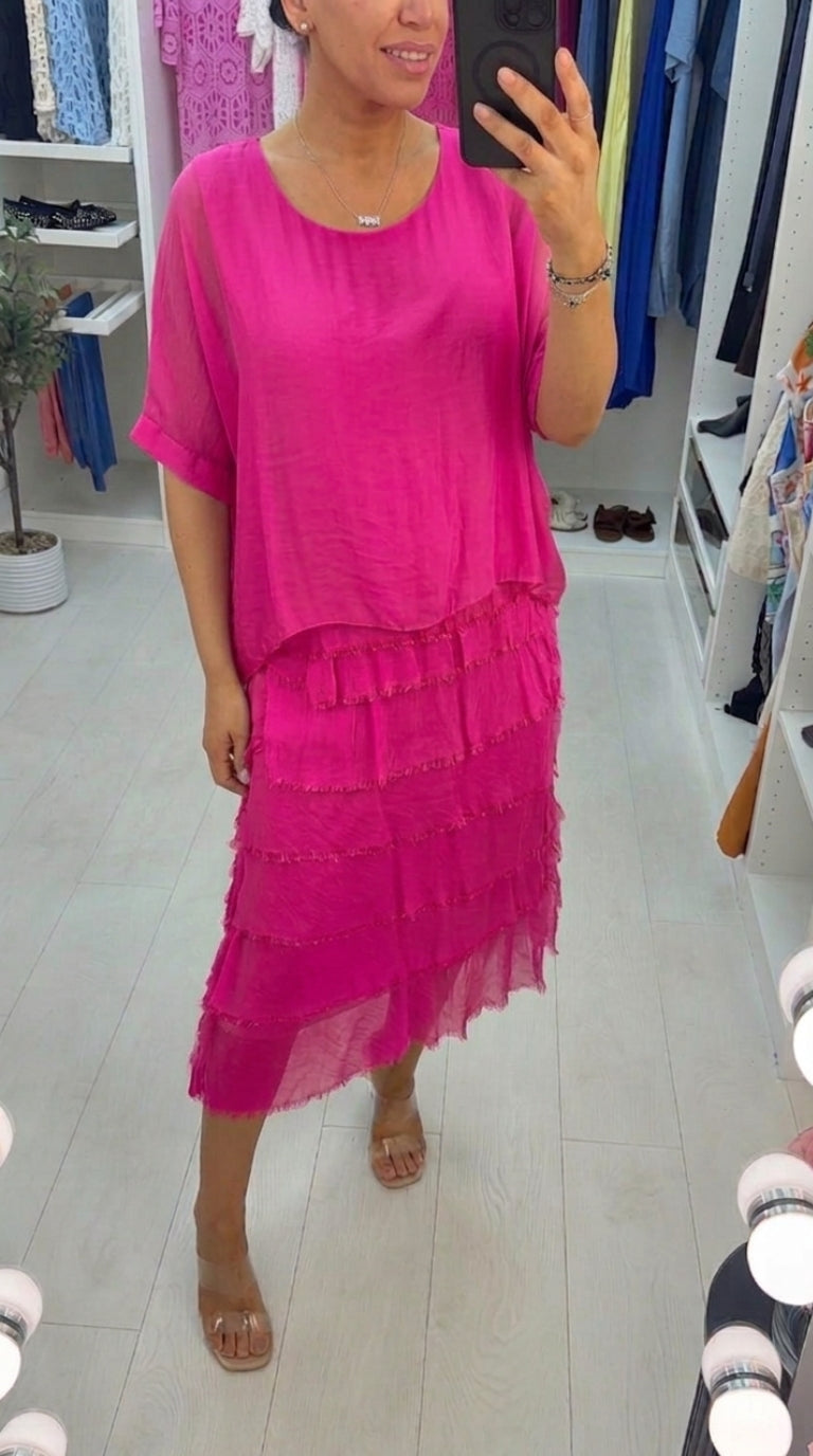 Lizzie Plain Batwing Sleeve Ruffle Dress