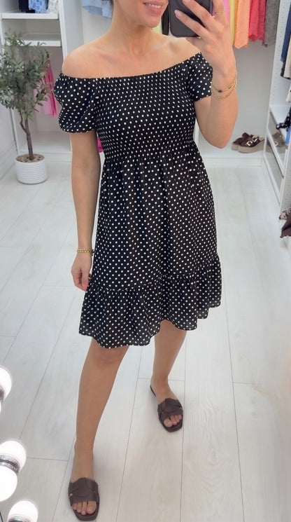 Tarni Polka Dot Print Bardot Dress