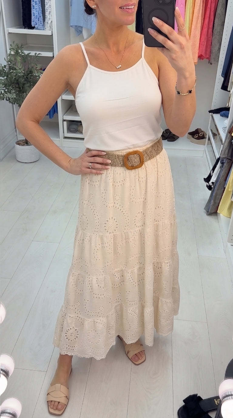 Adriana Broidery Anglaise Belted Skirt