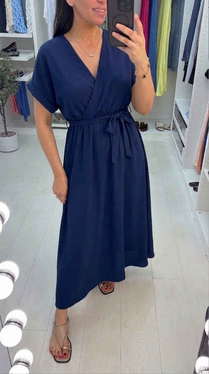 Manisha Plain V Neck Belted Maxi Dress