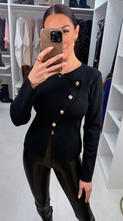 Falena Plain Asymmetric Button Detail Top