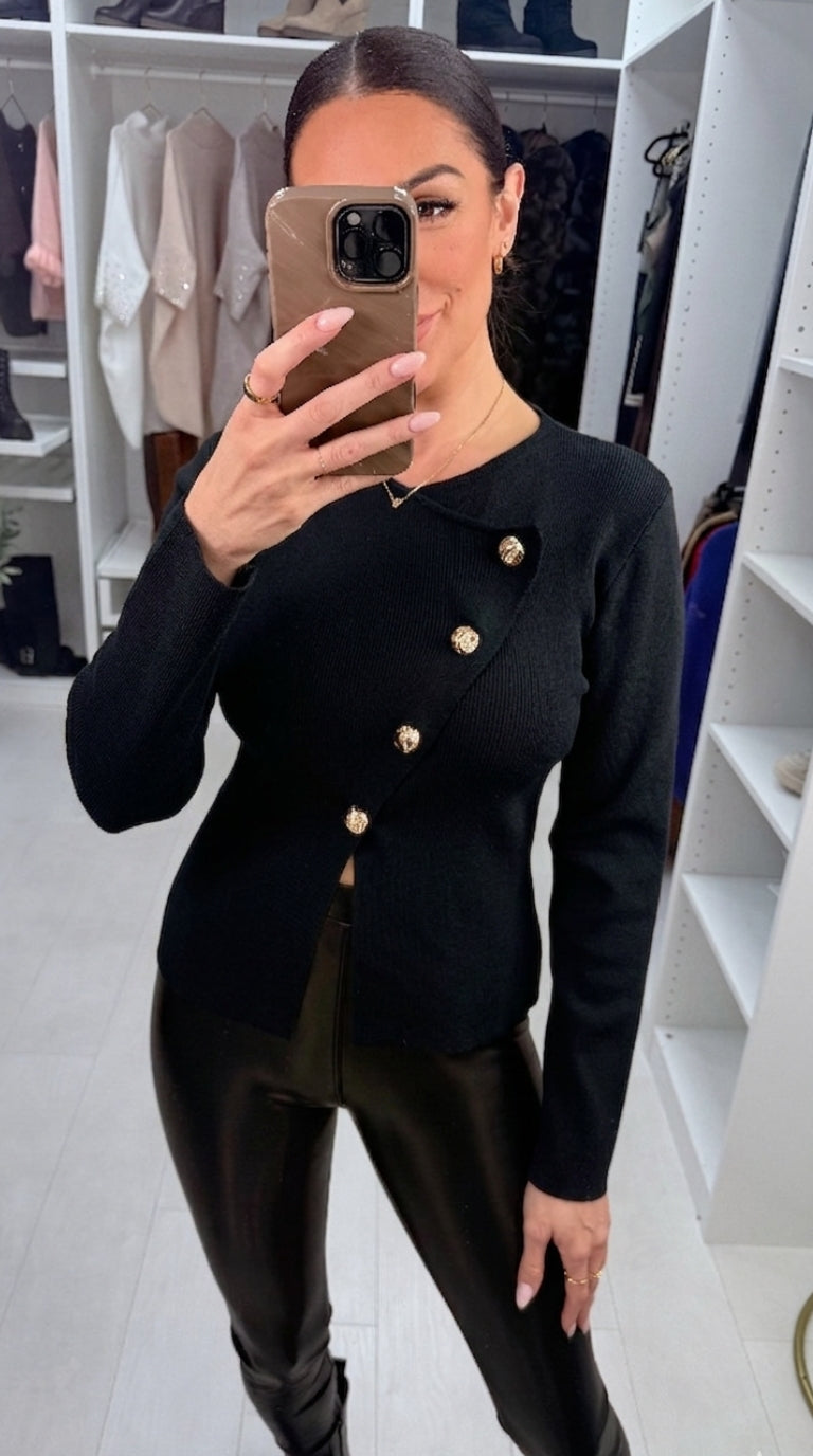 Falena Plain Asymmetric Button Detail Top