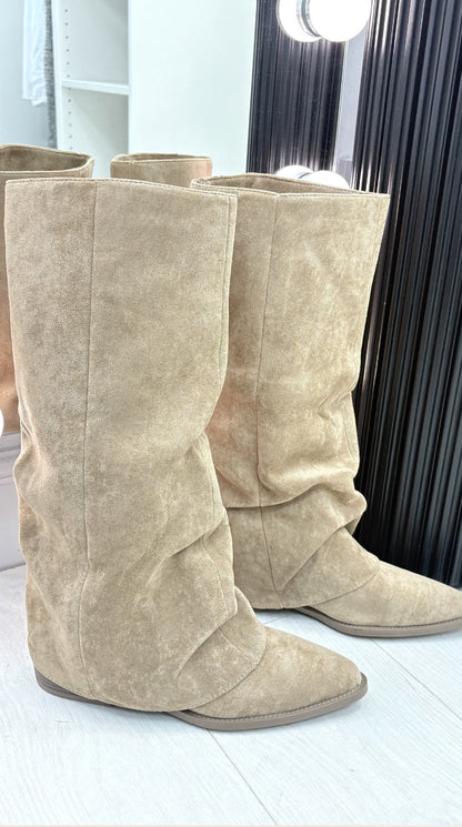 Honey Faux Suede Fold Over Boots