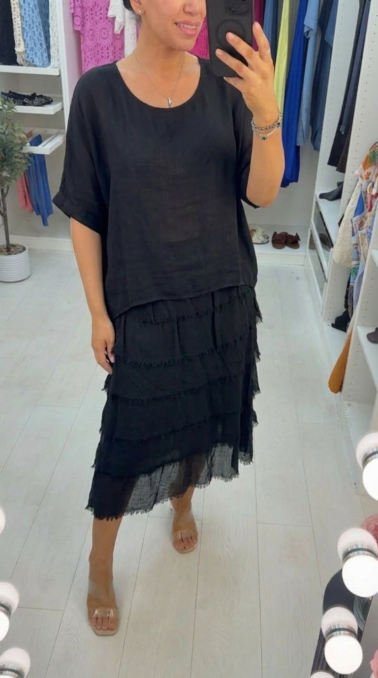 Lizzie Plain Batwing Sleeve Ruffle Dress