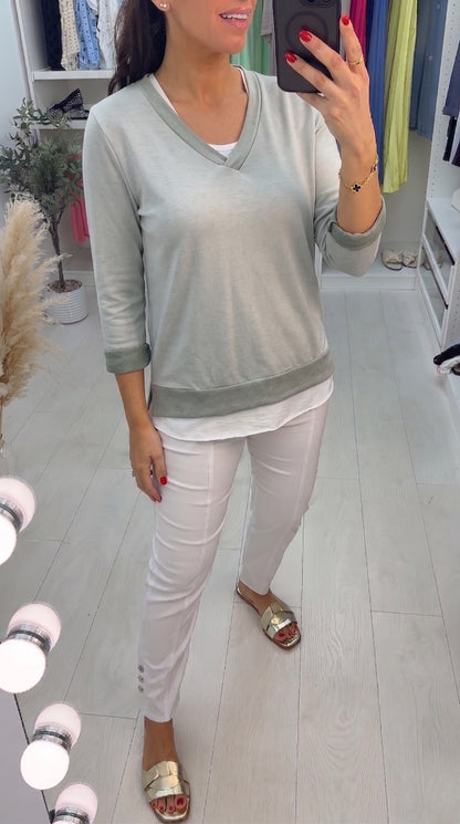 Entana Plain Double Layer V Neck Sweatshirt