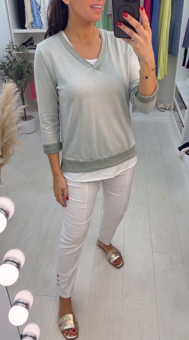 Entana Plain Double Layer V Neck Sweatshirt
