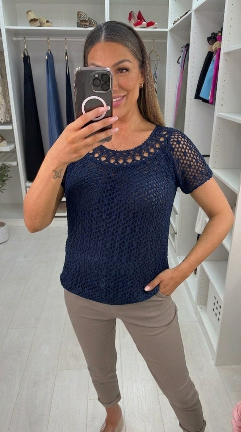 Casandra Crochet Bubble Hem Top