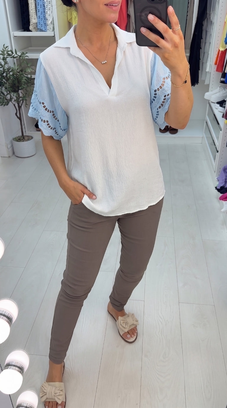 Windsor V Neck Collar Crochet Sleeve Top