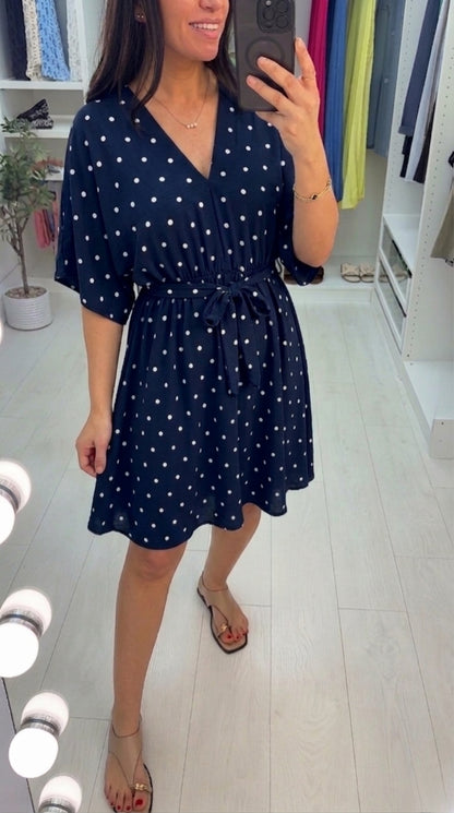 Sharlotta Polka Dot Elasticated Belted Waist Dress