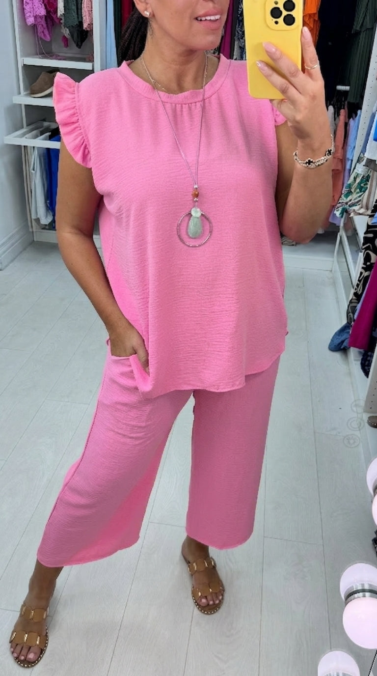 Fidelia Frill Detail Crepe Culotte Co-Ord Set