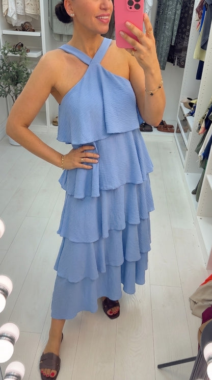 Wendelyn Plain Ruffled Halter Neck Maxi Dress