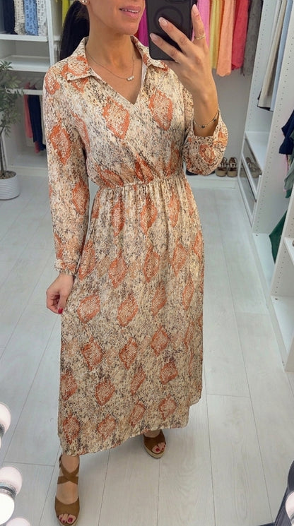 Bassett Sheer Sleeve Lurex Snakeprint Maxi Dress